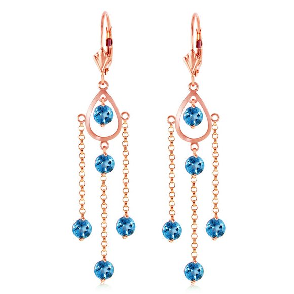 14K. GOLD CHANDELIERS EARRING WITH BLUE TOPAZ - Picture 1 of 5